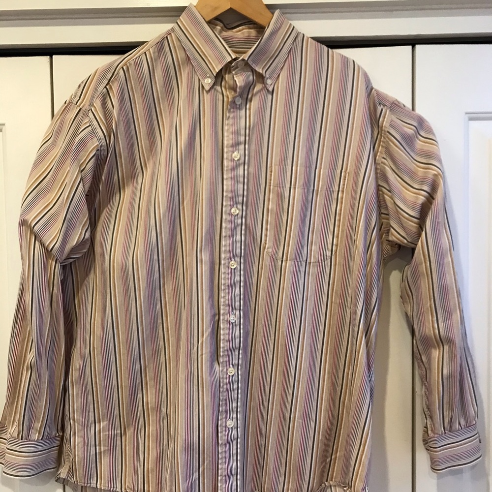 Sharp cream and maroon striped button down shirt